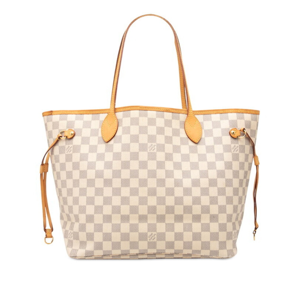 Louis Vuitton Damier Azur White Neverfull Tote Shoulder Bag Ivory Leather